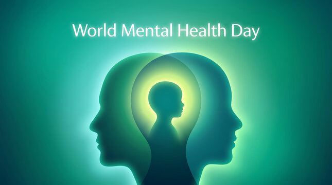 Head silhouettes illustration represents World Mental Health Day.