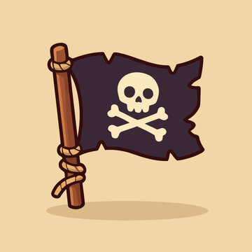Cute  skull flag vector icon illustration