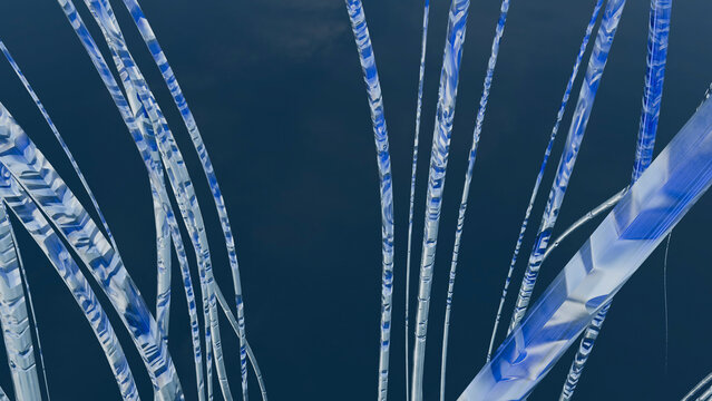 Blue and white translucent twisting tubes