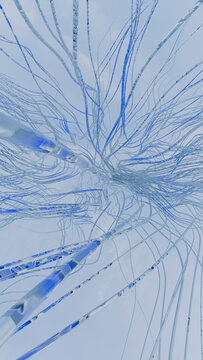 Digital network of blue fiber optic cables