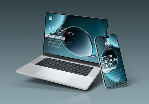 Isolated Laptop and Smartphone Mockup on Grey Background