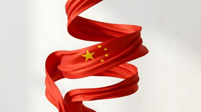 Spiral ribbon featuring the national flag of China against a white background