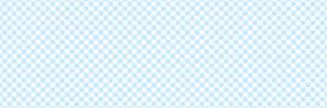light blue and white diagonal gingham pattern banner background for picnic tablecloth, fabric, header, wrap, card