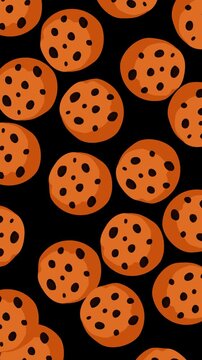 A fun animated background featuring delicious chocolate chip cookies scattered across a bold black backdrop