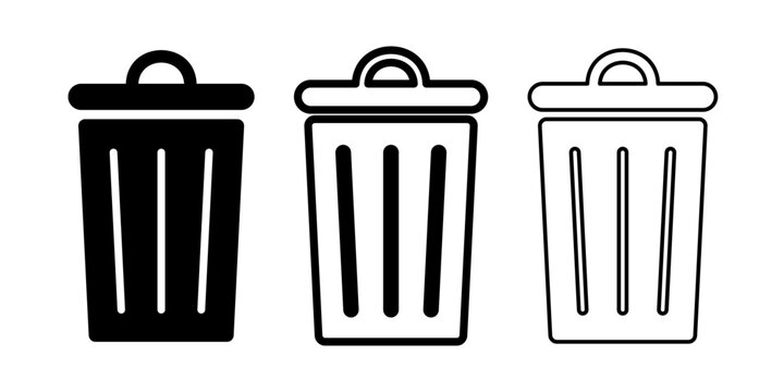 Trash can icons set in three styles