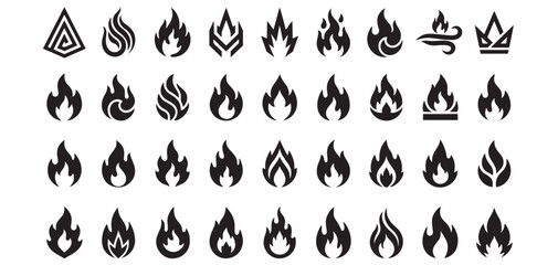 Obraz premium Flame and fire icons vector set isolated on white background for energy and heat symbols