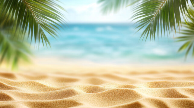 Sand with blurred Palm and tropical beach bokeh background