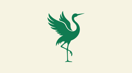 Obraz premium Minimalist green crane bird silhouette icon isolated on a light background.