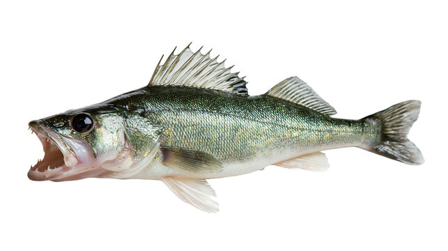 Freshwater zander fish with open mouth and sharp teeth