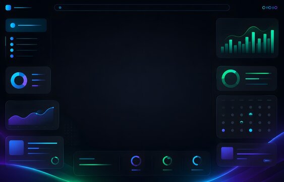 Abstract dark mode productivity dashboard background with cyan green accents