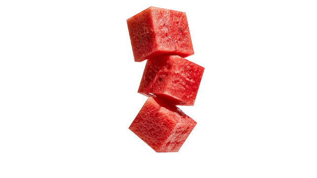 Three stacked fresh red watermelon cubes
