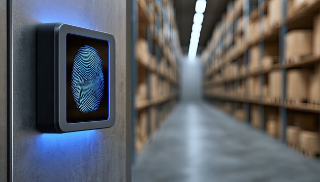 Biometric Fingerprint Scanner Access Control in Warehouse Storage Facility.