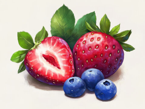 blueberry and strawberry fruits isolated on white background