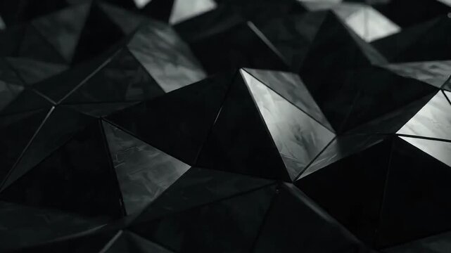 Black metallic geometric surface shifting and reflecting light
