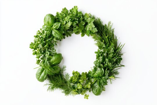 Green leafy border arrangement for fresh kitchen photography