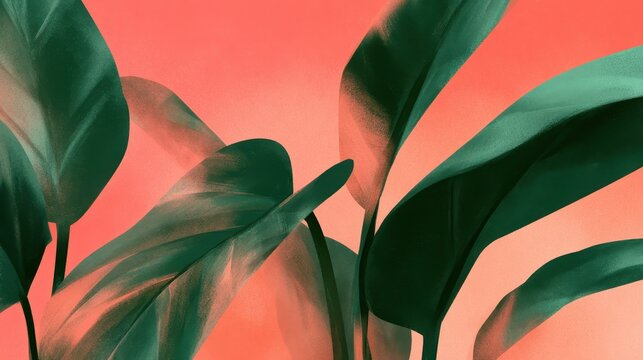 Green Leaves Over Coral Canvas in a Clean Minimal Summer Design