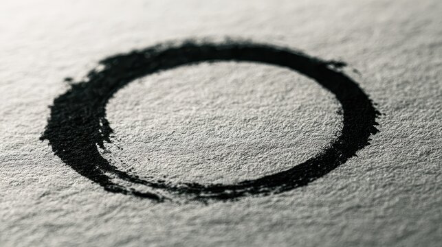 Grunge circular ink stamp with distressed edges on textured paper