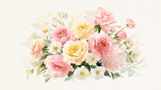 Hand-painted watercolor garden bouquet in nostalgic soft hues