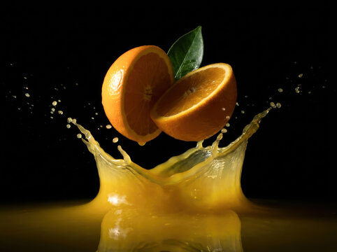 Orange Slice Splashing into Juice