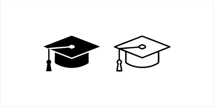 Graduation Cap Icon Set, Academic Mortarboard Vector Illustration in Flat Solid Glyph and Line Art Styles for Education, Degree, and Knowledge Concept