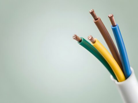 Color-coded electrical cables bundle with connectors in clean studio lighting for technical documentation
