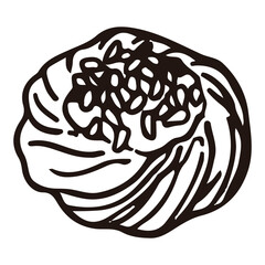 Fototapeta premium Hand drawn seed topped pastry bun line art vector element