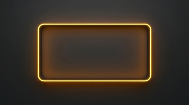 Golden Neon Glowing Rectangle Frame on Dark Background