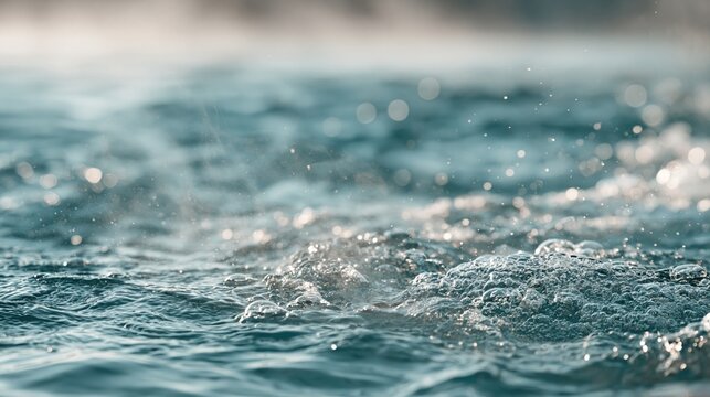 Growth and continuous learning in a dynamic teal ocean wave with shimmering bubbles and sunlight