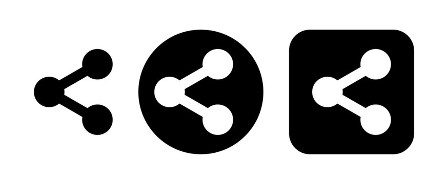 Share and social media icon set featuring connected nodes for sharing content, forwarding files, collaboration, networking, communication and digital interface design.