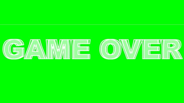 Game Over Text Animation with Glitch and Outline Effects on Chroma Key Green Screen Background