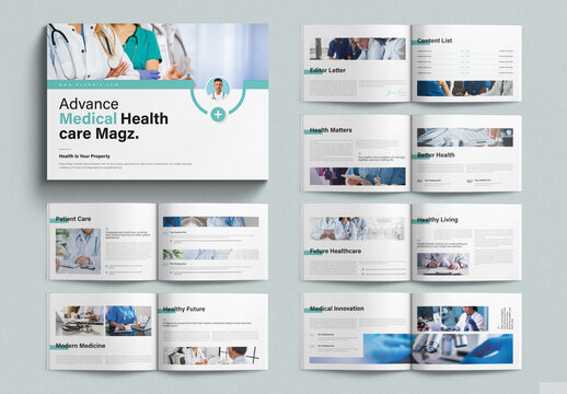 Advance Medical Healthcare Landscape Magazine Layout Design Template