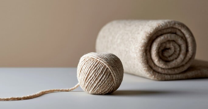 Natural yarn ball with rolled knitted fabric