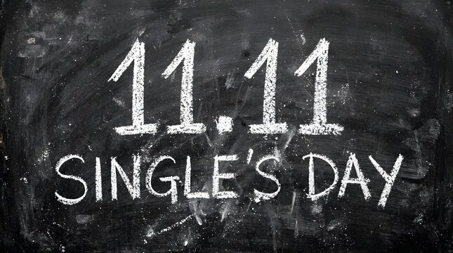 1111 singles day written in white chalk on a black chalkboard background