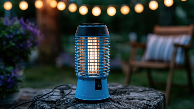 Outdoor bug zapper lamp with string lights