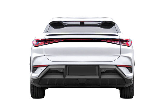 Electric Car white colour back view  isolated on transparen background.