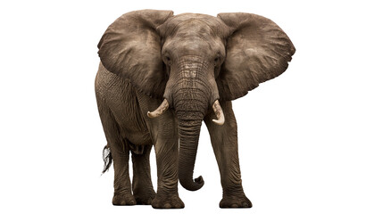 Large African elephant standing with wide ears and ivory tusks