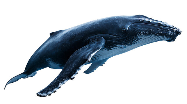 Majestic humpback whale swimming with long pectoral fins and textured skin