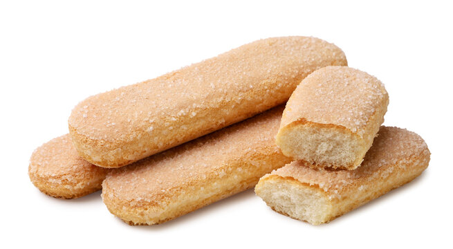 Savoiardi biscuits and halves close-up on a white. Isolated