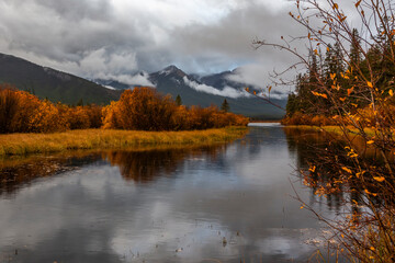 Rainy landscape in fall season. Vermillion Lake in Banff NP, Alberta © Victoria Ditkovsky