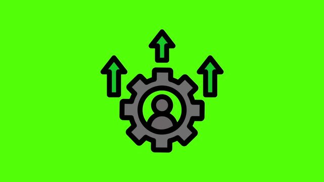 User management gear icon with upward arrows for growth, leadership and business development 4k animation video