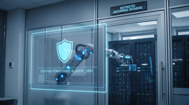 Data security concept featuring a glowing shield hologram on a server room glass door data protection shield icon information security digital protection holographic interface network security