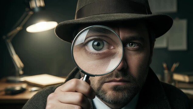 Detective Examining Evidence with a Magnifying Glass