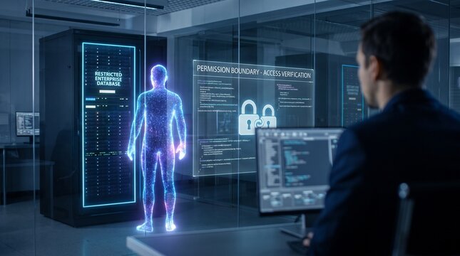 Security specialist working in a server room with holographic data padlock visualization padlock icon information security data protection network security data center system security big data
