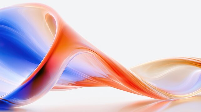Dynamic flowing abstract wave in vibrant blue and orange hues twisting smoothly against a clean white background for modern design concepts