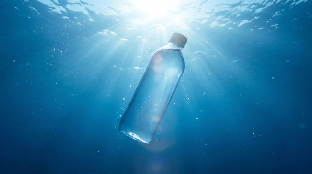 Plastic pollution removal underwater bottle. Waste trash garbage crisis. cleanup cleaning disposal management, recycling conservation sustainability solution