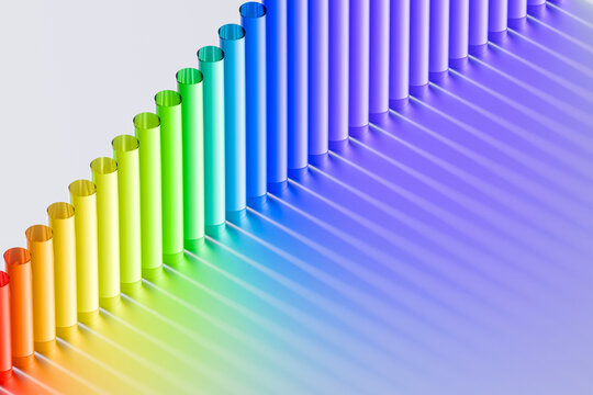 3D Diagonal Glass Tubes Creating a Colorful Architectural Gradient