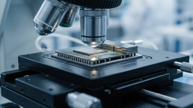 Microchip inspection microscope semiconductor wafer analysis laboratory equipment cleanroom technology high bandwidth memory