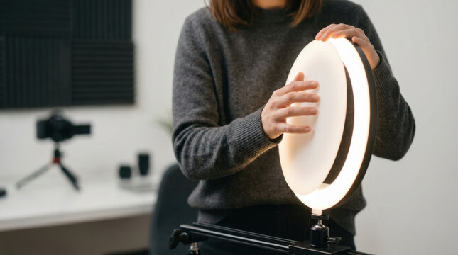 Video light diffuser adjustment content creation studio home office social media setup