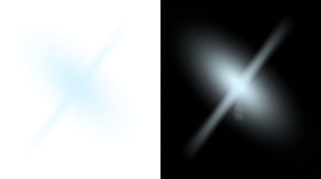 Luminous lens flare effect on black and white backgrounds, glowing blue light burst, ethereal star sparkle for photo editing and graphic design