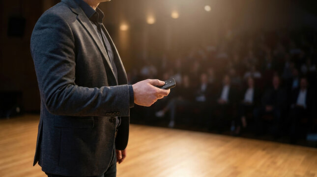 Presentation stage audience keynote remote control speaker lectern audience